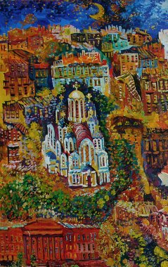 Yağlıboya tablolar, Kiev muhteşem görünümü, Vladimir Katedrali, Ukrayna. Güzel sanatlar