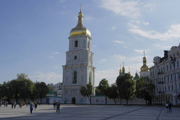 05.15.2019 Kiev Ukraine.  Early spring morning the bell tower of St. Sophia Cathedral. Kiev, Ukraine.