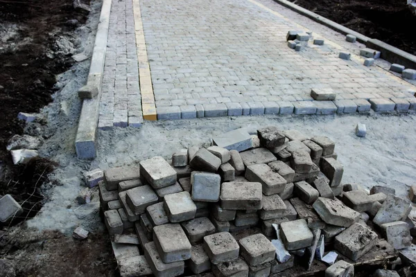 Old Tiles Removed Installed New Paving Slabs — Stock Photo, Image