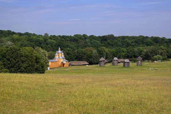 Summer Forest Landscape Church Yellow Color Sunset Nineteenth Century Village — Stock Photo, Image