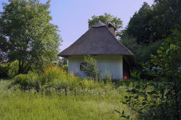 Oude Oekraïense Huis Oekraïense Hut Van Negentiende Eeuw Zomer Landschap — Stockfoto