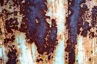                   Paslı metal doku, yüzeyde mavi boya kalıntısı               