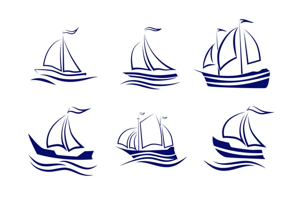 Viajar Por Mar Por Mar Barcos Yates Conjunto Iconos Vectoriales — Vector de stock