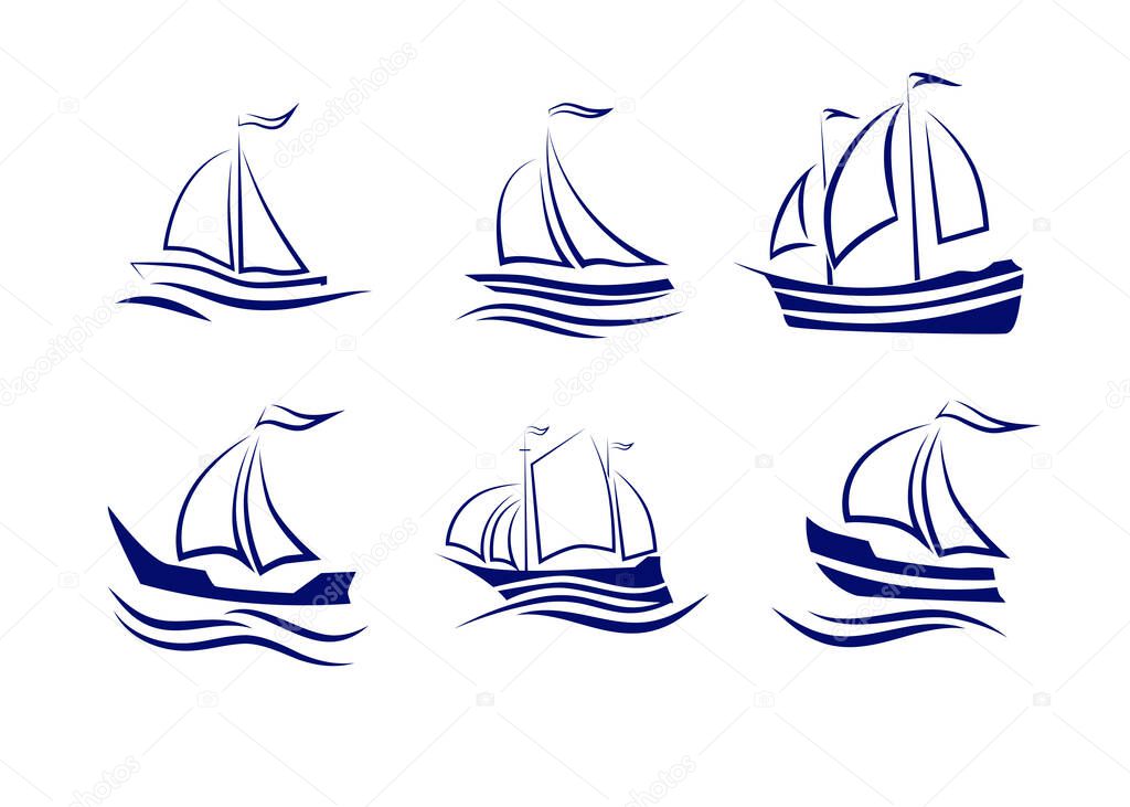 lTravel by sea or ocean ships and yachts, a set of vector icons.