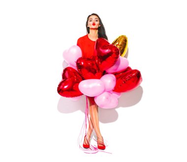 Sevgililer Günü. Renkli hava ballo ile Joyful seksi güzellik kız