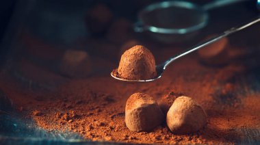 Çikolatalı yer mantarı. Ev yapımı taze trüf çikolata şekerleri zekâ