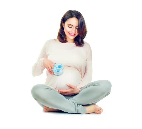 Terhes Középkorú Megérintette Hasát Egészséges Terhesség Koncepció Teljes Hosszúságú Portré — Stock Fotó
