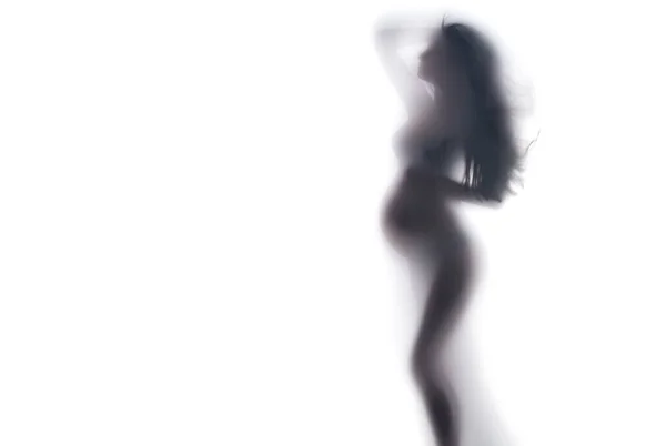 Femme enceinte pleine longueur ombre portrait isolé sur blanc bac — Photo