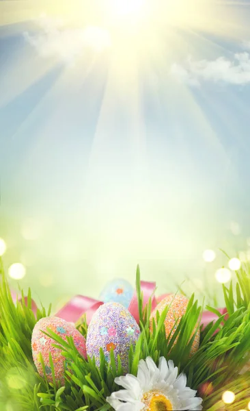 Easter holiday scene background. Traditional painted colorful eg — Stock Photo, Image