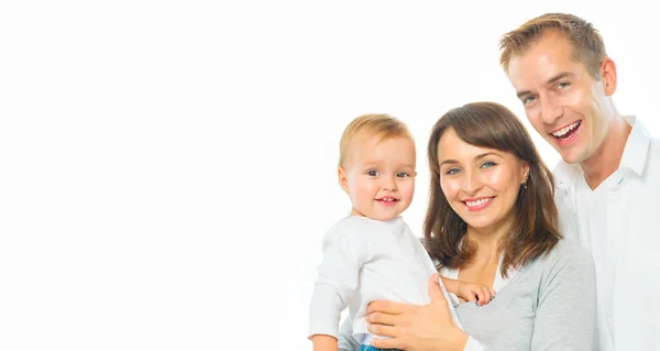 Щасливий сімейний портрет. Батько, мати і їх маленька дитина перемикаються — стокове фото