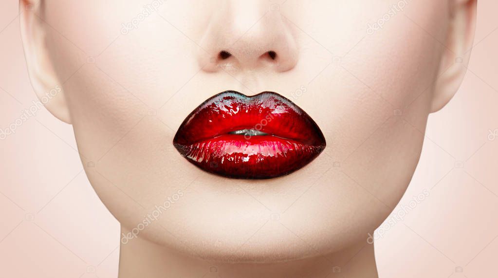 Lips makeup. Beauty high fashion gradient lips makeup sample, bl