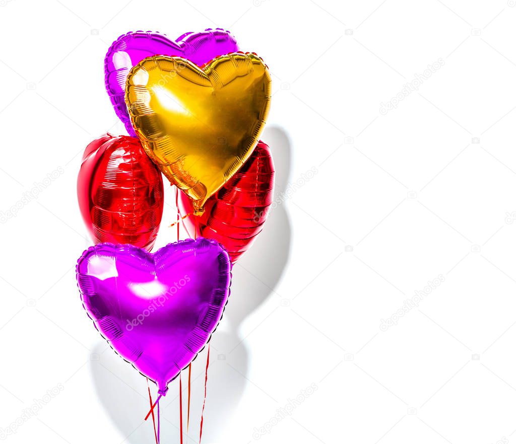Valentine's Day. Air balloons. Bunch of colorful heart shaped he