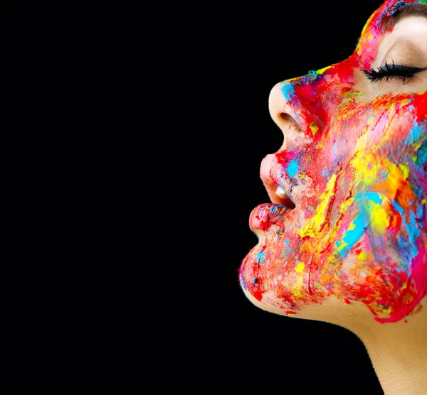 Modelo Belleza Con Pinturas Colores Cara — Foto de Stock