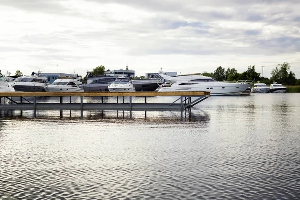 Boat Yacht Moored Pier Closeup Riga Latvia — Stock Photo, Image