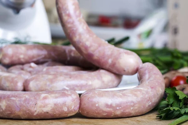 Making Sausage. Production of homamade sausage in kitchen.