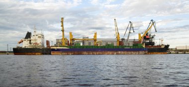 Akşam, Liman Panoraması. Riga, Letonya, Europe