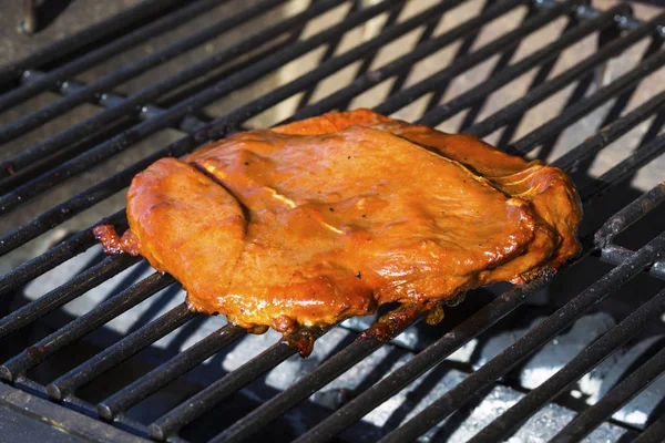 Kuřecí Steak Grilu Jen Dát Gril Grilované Maso Nikdo Makro — Stock fotografie