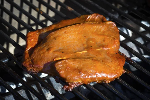 Hähnchensteak Auf Dem Grill Grillfleisch Niemand Makroperspektive — Stockfoto