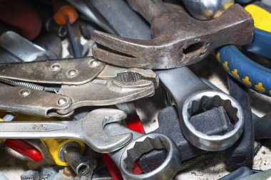 Farklı eski araçlar Derma arka plan. Makro çekim