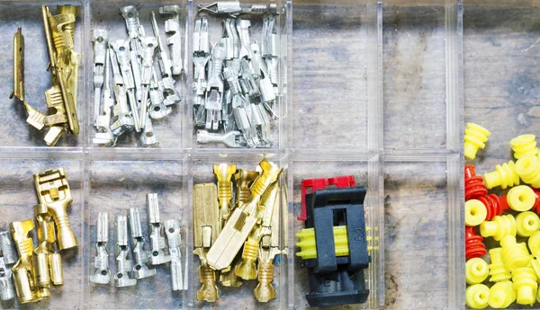 Ящик Инструментами Пластиковая Коробка Металлической Биты Гайки Команды Гвоздя Соединения — стоковое фото