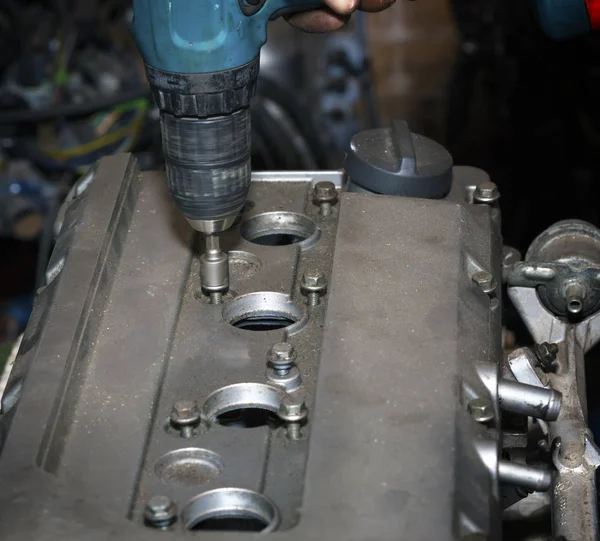 Cabeza Del Cilindro Del Motor Del Coche Después Máquina Montaje — Foto de Stock