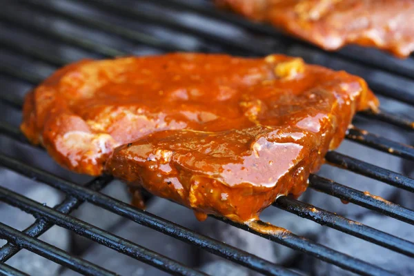 Beef Steak Grill Grilled Meat Nobody Macro Perspective — Stock Photo, Image