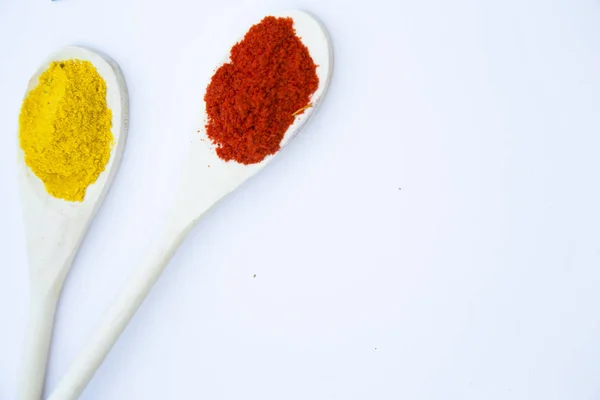 Cocinar Hot Spicy Food Concept Especias Secas Hierbas Cucharas Madera —  Fotos de Stock