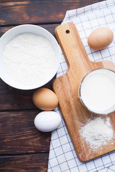 Homamde Pastry Bakery Concept Bowl Wheat Flour Chicken Eggs Glass — Stock Photo, Image