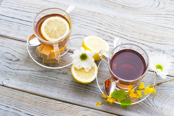 Schwarze Teezeremonie Glas Voll Tee Teeblätter Zucker Gelbe Zitrone Gewürze — Stockfoto