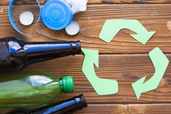 Concepto Protección Ambiental Ecología Reciclaje Signo Reciclaje Basura Sobre Fondo — Foto de Stock