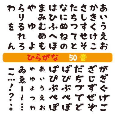 Japanese hiragana fonts, vector set clipart