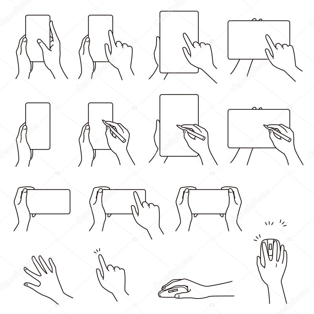 hand gestures 03, smartphone, tablet PC, vector file set