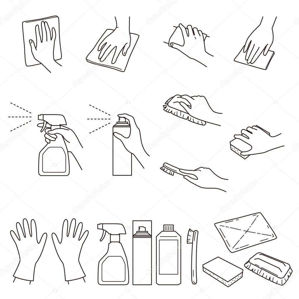 hand gestures 04, clean up and cleaning supplies, vector file set