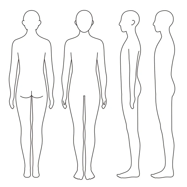 Human Body Model Outline Front Back Side Vector File Set — Stock Vector