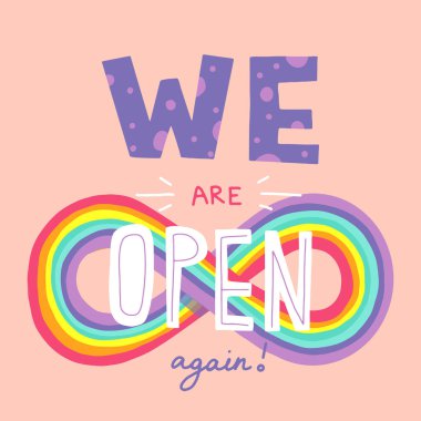 Mağazalar ve hizmetler için karantina zamanı vektör harflerini tekrar açıyoruz. Karikatür tarzındaki harfleri karşılıyoruz. Reklam veya bilgi iletileri için kalın yazı tipi..