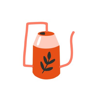 Sulama kutusu olan düz çizgi film çizimi, el çizimi tarzı, beyaz üzerine izole edilmiş. Pozitif, sevgi, güzellik ve sağlık kavramı.