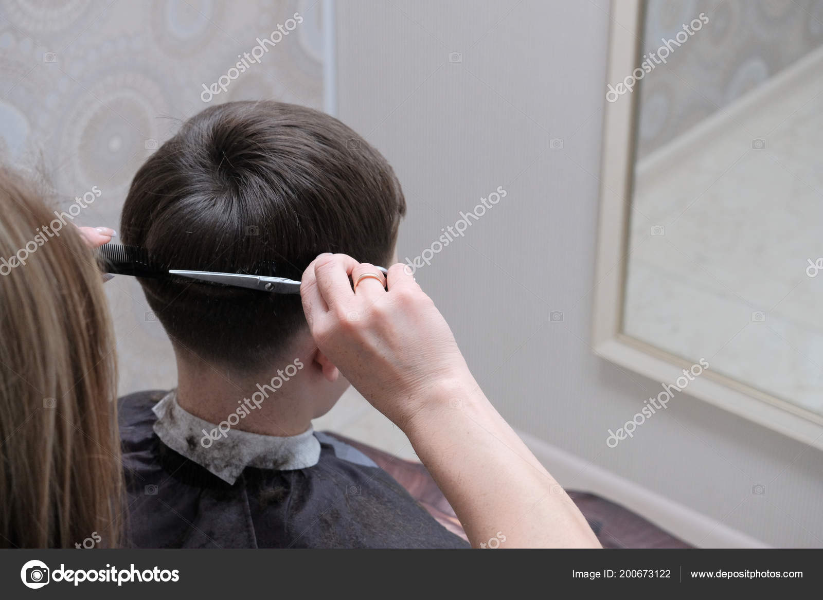 Female Hands Scissors Cut Ends Hair Guy Head Close Haircuts