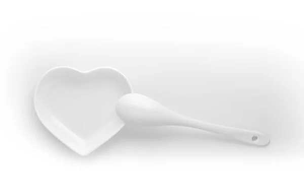 Modern Glossy Dishes Empty Plate Shape Heart Ceramic Spoon White — Stock Photo, Image