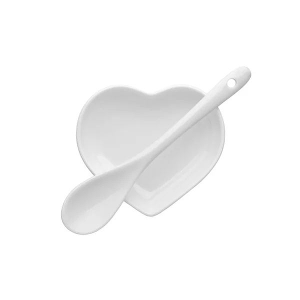 Ceramic Saucer Shape Heart Spoon Isolated White Background Modern Glossy — Stock Photo, Image