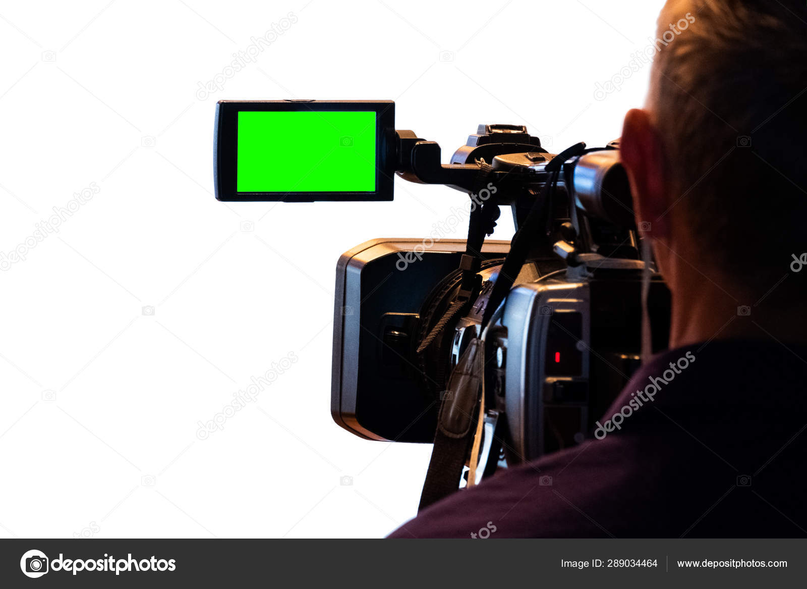 Pantalla LCD verde en la cámara de televisión de alta definición. Aislado  sobre fondo blanco. El, image size:1600x1167