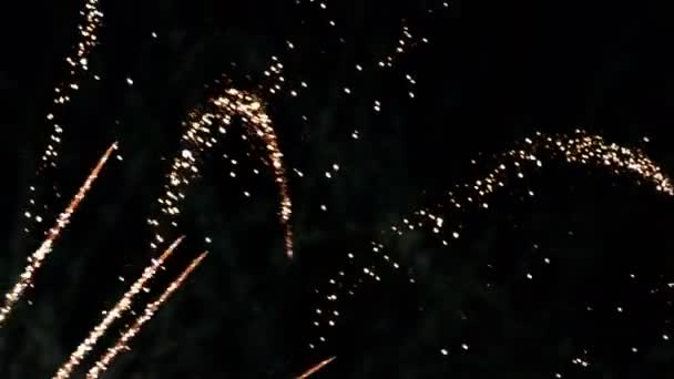 Festliches Rot Goldenes Feuerwerk Aus Nächster Nähe Auf Schwarzem Hintergrund — Stockvideo