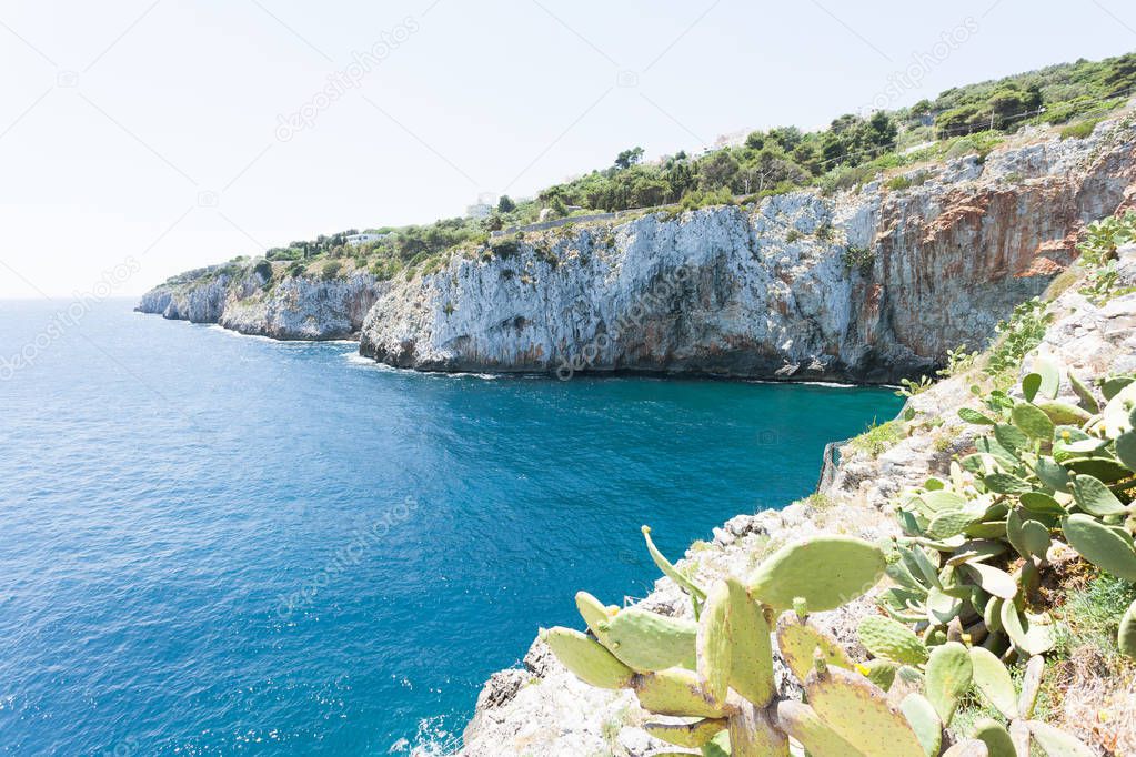 Apulia, Grotta Zinzulusa, Italy - At the coastline of the famous grotto of Zinzulusa