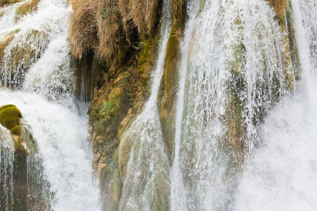 Krka, Sibenik, Croatia - Spindrift of a waterfall at Krka
