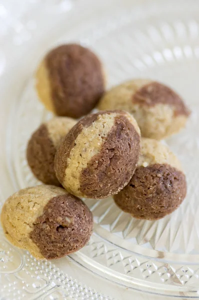 Galletas Navidad Canela Sandbakelse Dos Colores Cacao Marrón Oscuro Vainilla — Foto de Stock