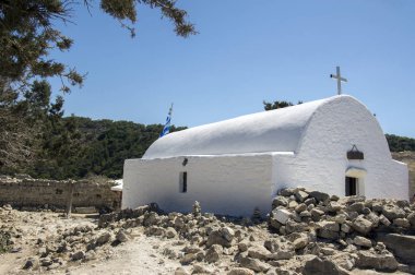 Monolithos castle rock, Rodos, Yunanistan üst ortaçağ kalesi kalıntıları