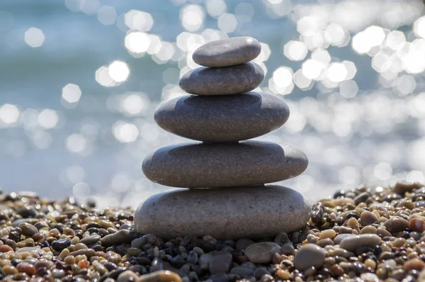 Stenen Keien Stapel Harmonie Evenwicht Een Stenen Cairn Zeekust — Stockfoto