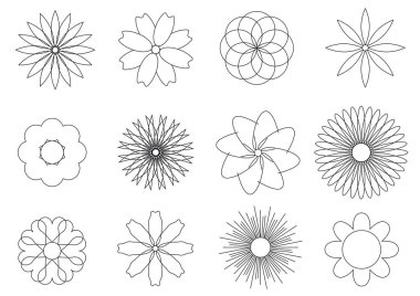 Basit siyah ve beyaz çiçekler Icons set