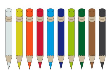 Beyaz arka plan üzerinde izole renkli kalemler set