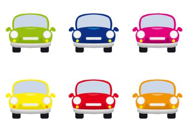 Altı asdfhlsq araçlar çeşitli renklerde izole beyaz arka plan üzerinde renkli arabalar simgeler kümesi, grubu