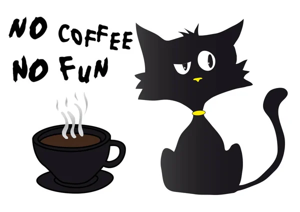 Cartoon Black Cat Silhouette Bad Mood Yellow Nose Collar Cup — Stock Vector